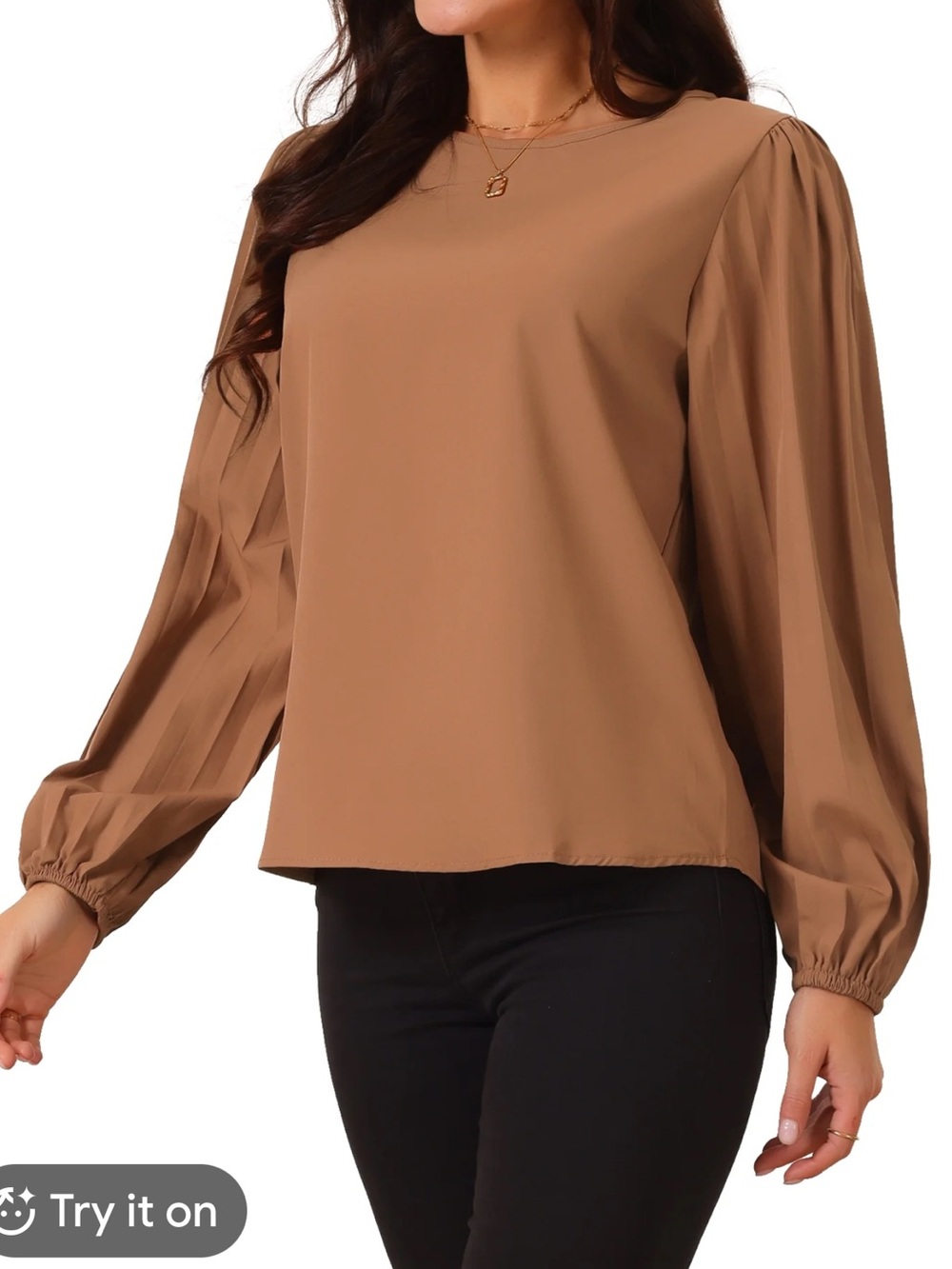 Copper Shein Curve pleated satin peasant long sleeve shirt size 1XL